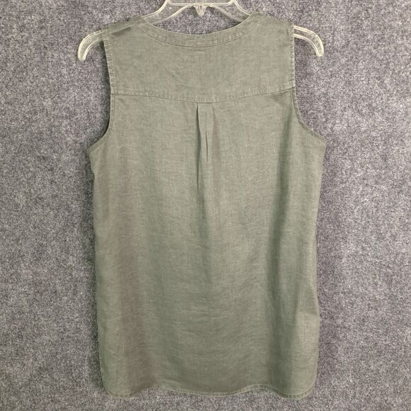 J Jill Love Linen Button Front Light Weight Vest Olive Green 100% Linen Sz Small - Picture 8 of 12